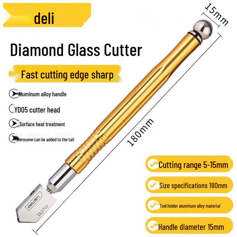 Deli Aluminum Alloy Handle Diamond Roller Glass Cutter