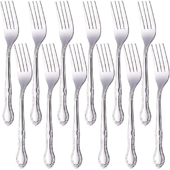 Dinner Fork Salad Dessert Forks Rose Pattern 12 Pieces, BUY&USE Silver Stainless Steel 7.3-Inch Flatware