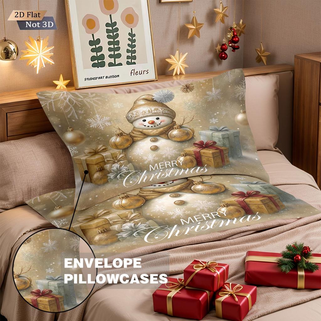 Comforter 3Pcs Golden Christmas Snowman Printed Chipless Bedding Set Soft Dormitory Bedroom Multiple Sizes Machine Washable