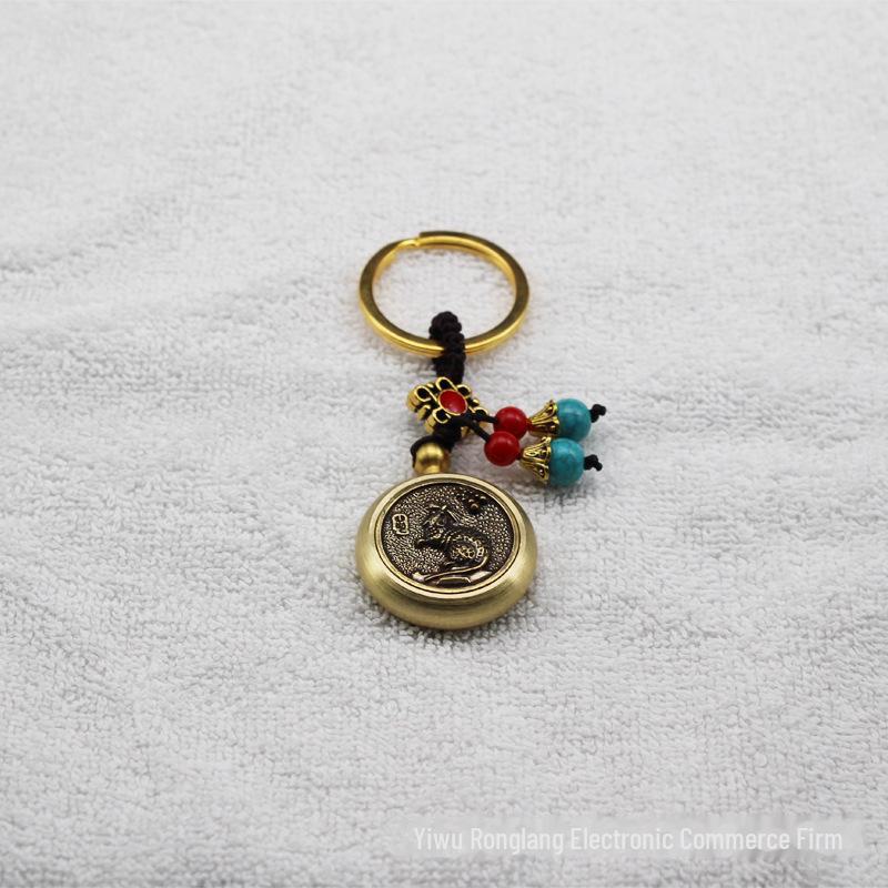 Pure Brass Zodiac Gyroscope Keychain Ornament