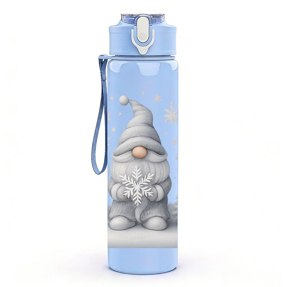 1PC Gnome Snow Winter Scene Print 750ml Color Plastic Sports Water Bottle Leakproof Flip Straw Lid Suitable for Sports Office Home Use