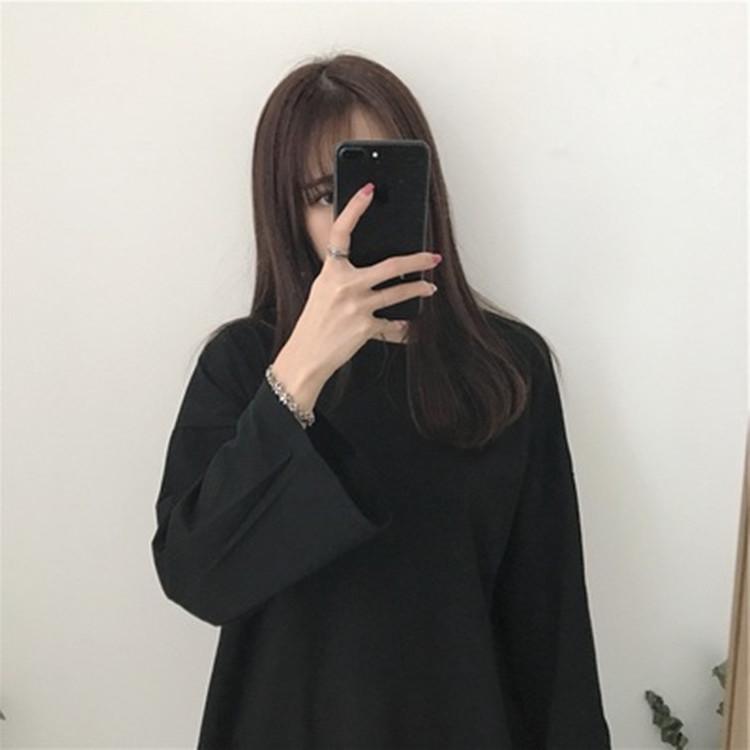 Solid Long Sleeve Tee Women Autumn Korean Loose Versatile Slim Base Layer Student Top