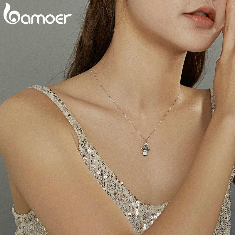 Bamoer authentische Schutzengel-Kette aus 925er-Sterlingsilber, weißer Emaille-Schmuck, bestes Geschenk für die Familie