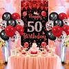 Red 50th Birthday Party Decorations for Women Men Red Black Balloons Banner Supplies Happy 50th Birthday Door Cover Banner and 18pcs Latex Balloons