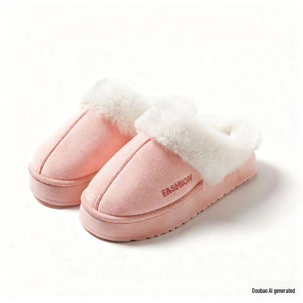 Women's Plush Cotton Slippers - Thick-Soled, Non-Slip, Warm, and Furry for Indoor/Outdoor Use, Ideal for Autumn/Winter