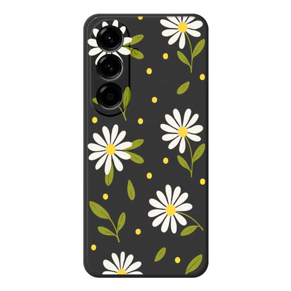 

Чехол для Samsung Galaxy A56 5G с принтом белых цветов и зеленых листьев, ТПУ задняя крышка для телефона с прямыми краями Black