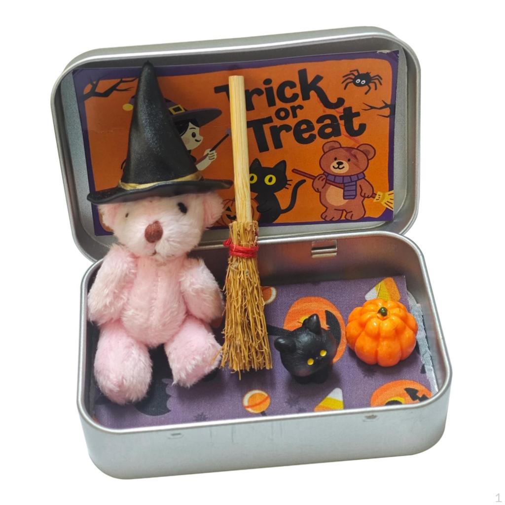 A Box Halloween Decoration Black Cat Pumpkin Ornaments for Boys Girls Mini Witch Broom Stuffed