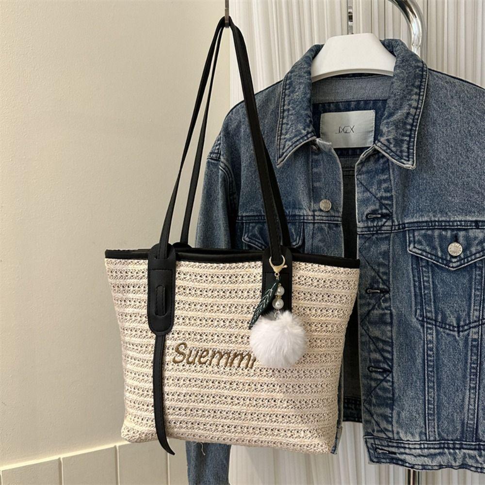 Women Casual Rattan Handbags Woven Shoulder Bags Summer Beach Straw Bag Large Capacity Tote Lady Big Purses