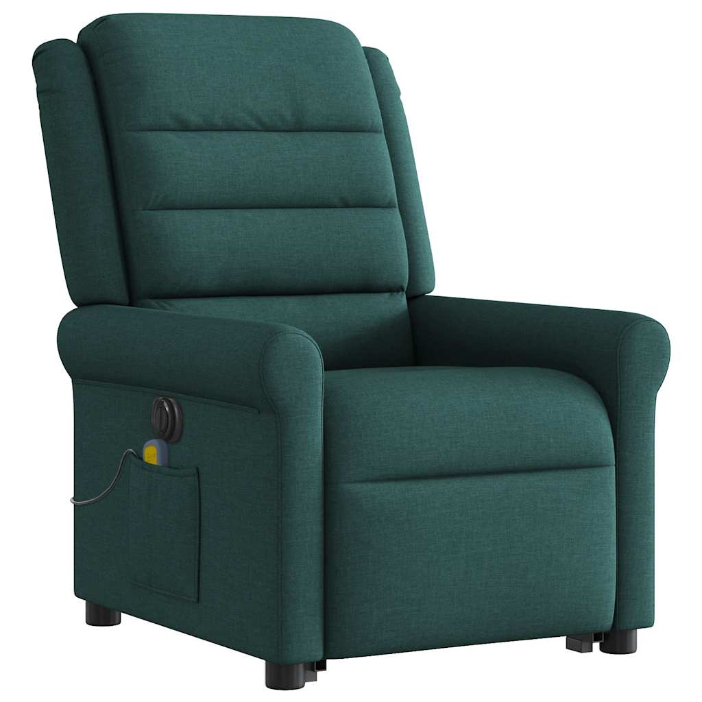Electric Massage Recliner with Rising Assistance Dark Green Fabric