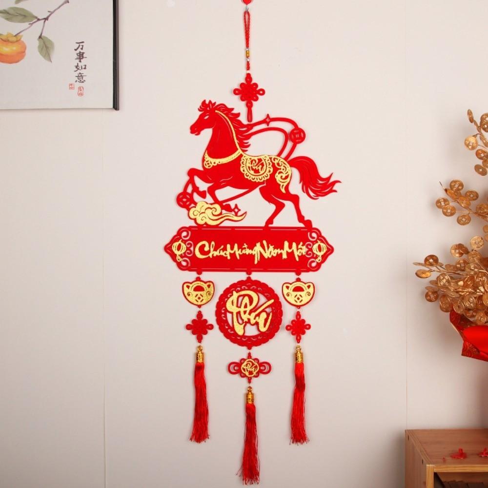 2026 Lunar New Year Pendants Vietnamese with Tassel Hanging Ornament Red Horse Pattern Spring Festival Pendants