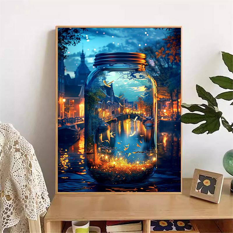 5d DIY Diamond Painting Cross Stitch Bottle City Street Scenery Diamond Embroidery Mosaic Full Round Drill Home Decor Arts