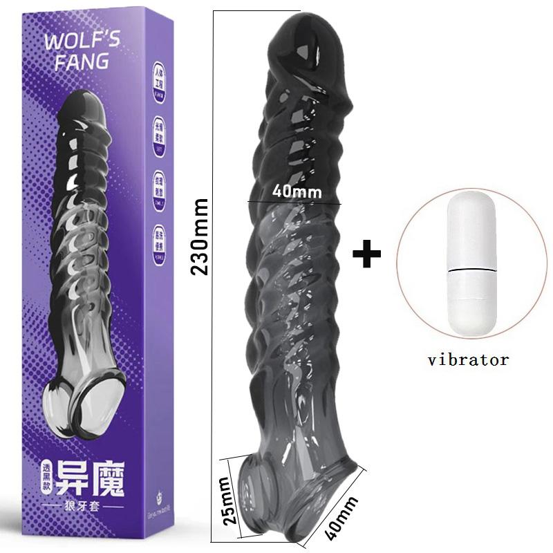 Extend Penis Enlargement Sleeve Vibrator Cock Ring Reusable Condoms Sex Toys for Men G Spot Vibrating