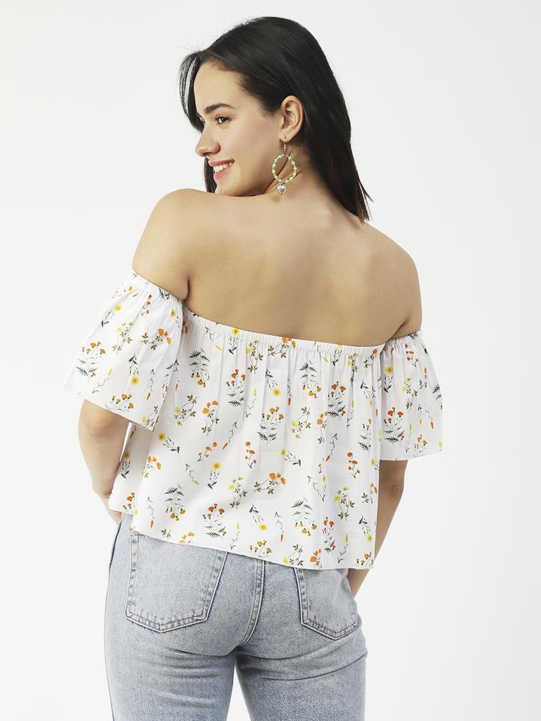 Moomaya Cotton Printed Off-Shoulder Top Summer Wear Crop Top For Women