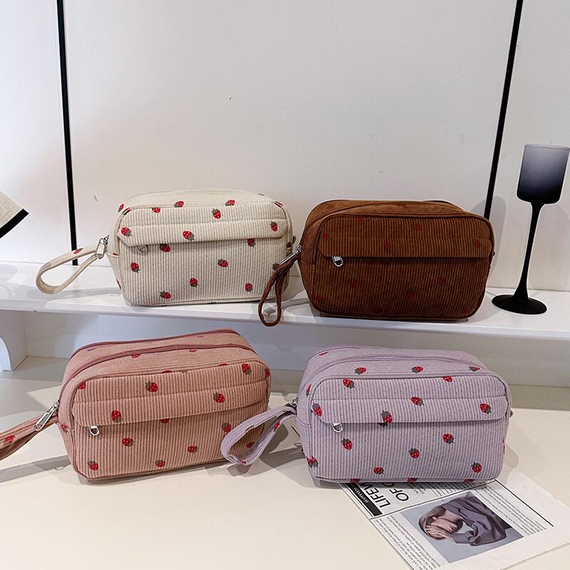 Corduroy Strawberry Makeup Pouch