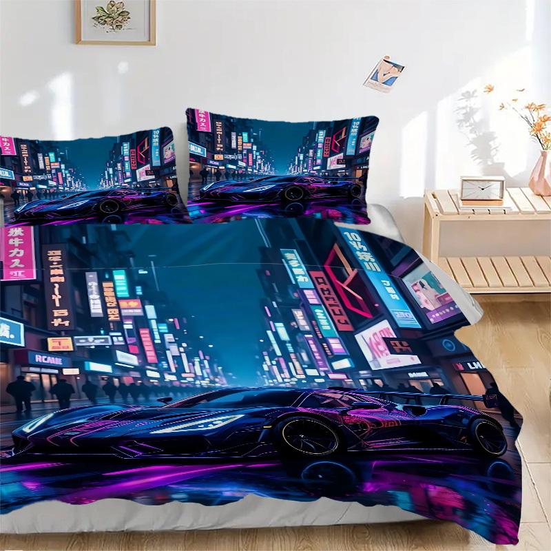 

3pcs Neon Cityscape Duvet Cover Set - Machine Washable, Includes 1 Duvet Cover and 2 Pillowcases, No Core Included yy251022152 135x200cm