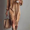 New Solid-Color Corduroy Long-Sleeve Collared Shirt and Loose-Fit Maxi Skirt