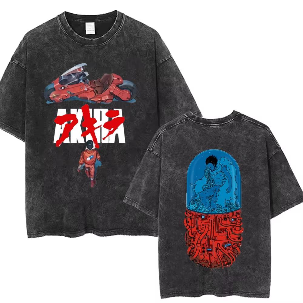 2026 Summer Fashion Trendy Tee Washed Retro Japanese Anime Akira Print Cotton Men Woment Tshirt Y2k Hip Hop Streetwear Tshirt
