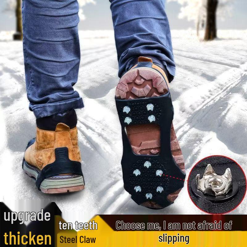 Outdoor 10-Tooth Ice Cleats - Anti-Slip Snow Shoe Covers with 10 Spikes for Skiing, Wear-Resistant for Ice and Snow Surfaces
