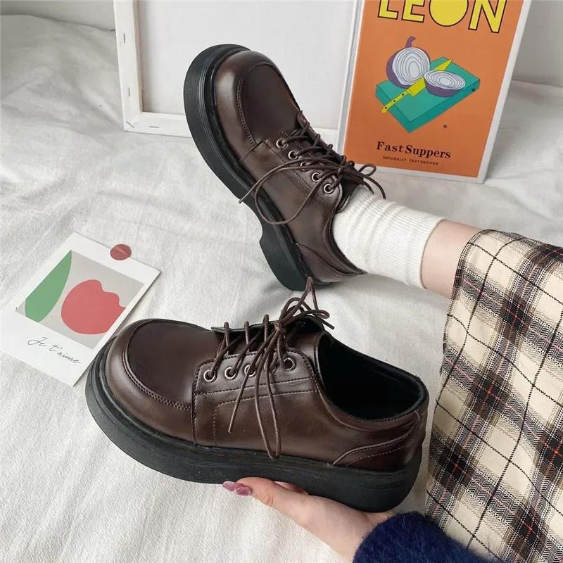 

Fashion Thick sole vintage shoes oxford shoes 2024 autumn brown leather lace-up women fashion loafers black 40 красно-желтовато-коричневый