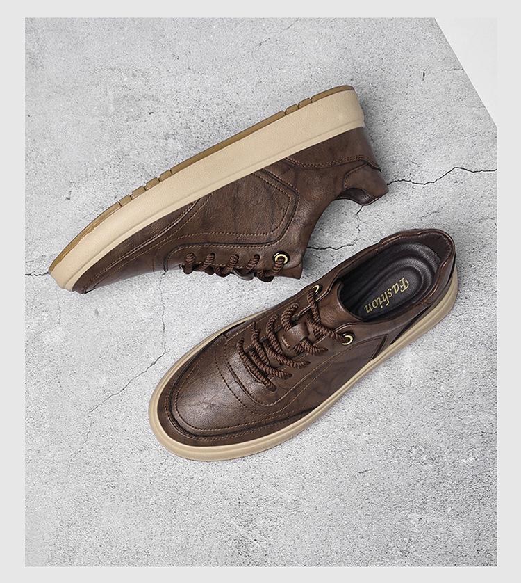 Baskets Homme Haut de Gamme en Cuir Véritable 2025: Chaussures décontractées polyvalentes à semelles épaisses en cuir de vache