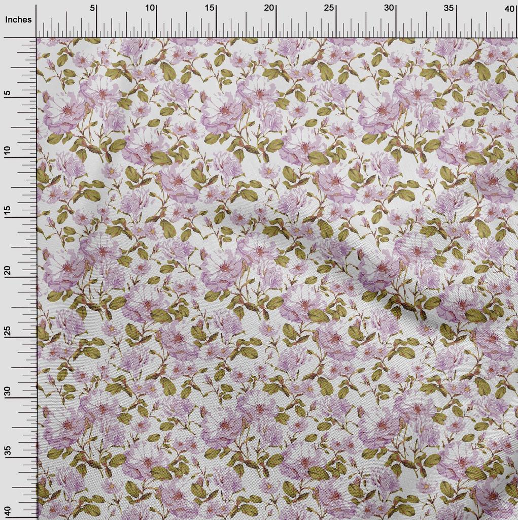 oneOone Cotton Flex Light Violet Fabric Flower & Leaves Watercolor Quilting Supplies Print Sewing Fabric By The Yard 40 Inch