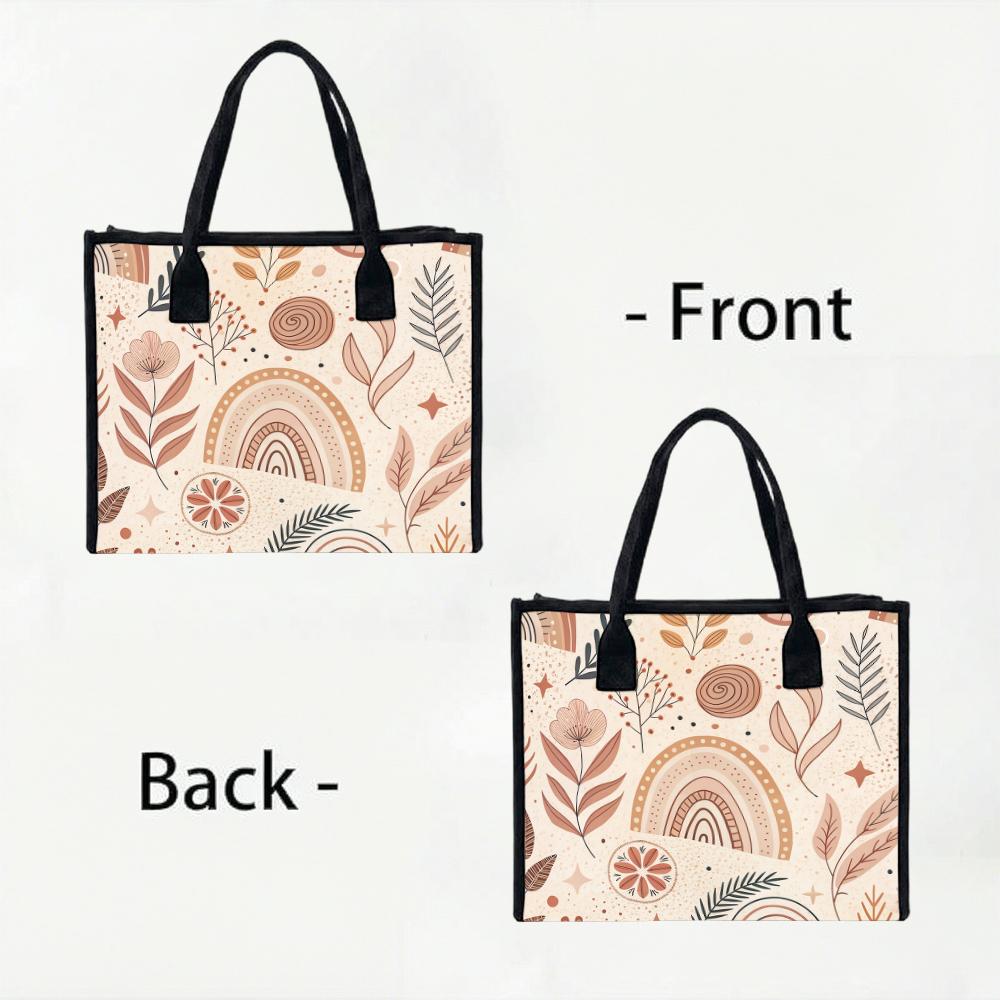 Boho Floral Tote Bag For Women Fashion Casual Shopping Shoulder Bag Simple Daily Portable Handbag