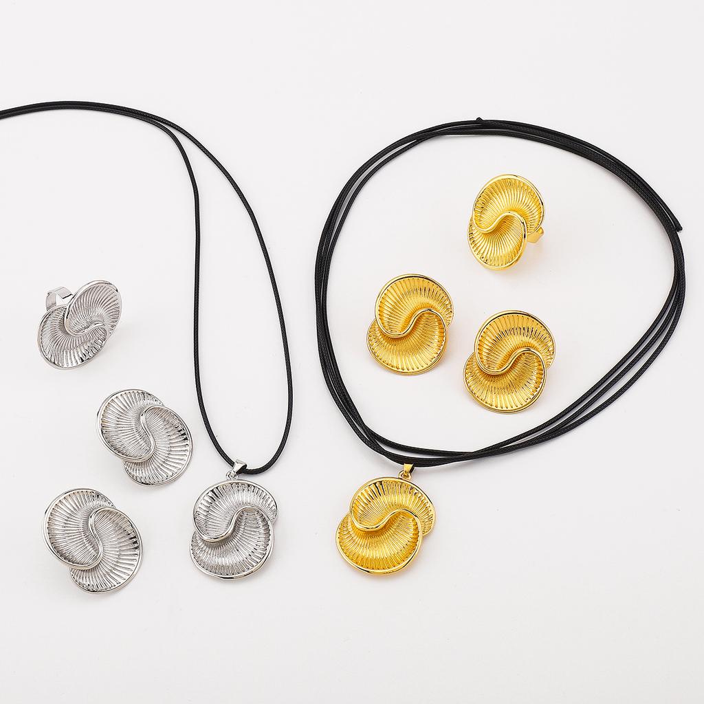 European and American Fashion Simple Design Retro Geometric Alloy Earrings, Personalized Spiral Texture Ring Necklace