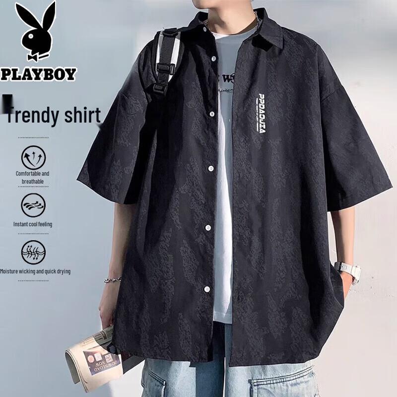 PLAYBOY Men s Casual Quick-Dry Lapel Shirt 2XL