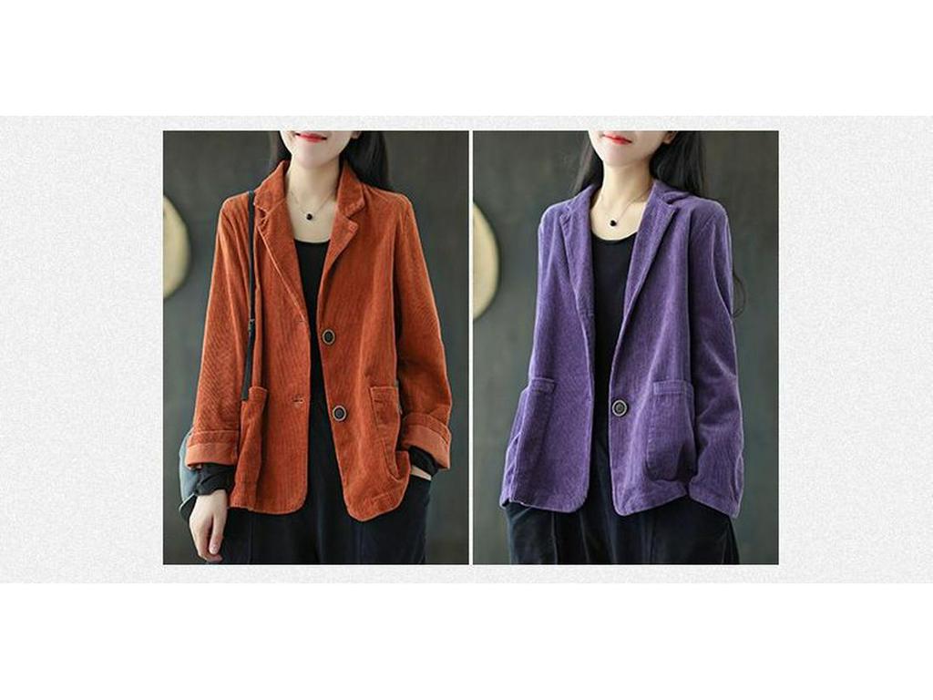 Spring 2023 Women's Corduroy Suit Collar Jacket - Retro Casual Solid Color Long Sleeve Outerwear
