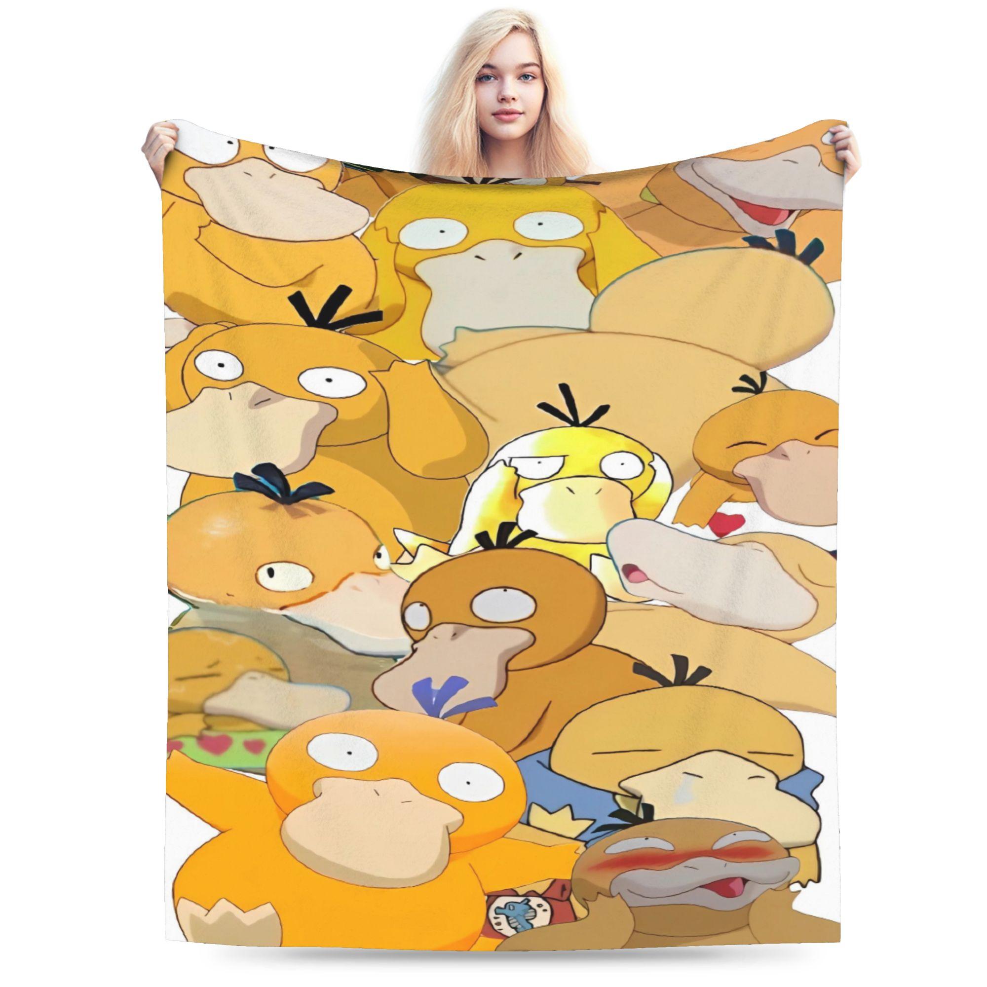 

Warm Blanket Travel Office Manga Psyduck Printed Throw Blanket Pokemoned Flannel Bedspread For Outdoor Funny Sofa Bed Cover 30x40in