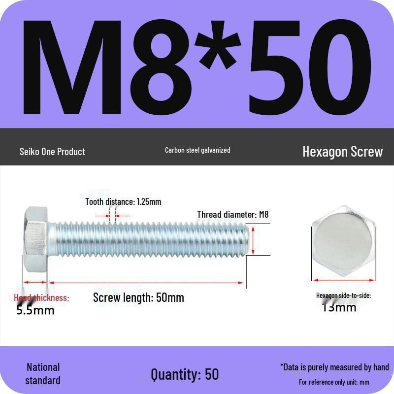 8.8 Grade Galvanized Hex Head Bolt, High-Strength M4-M30