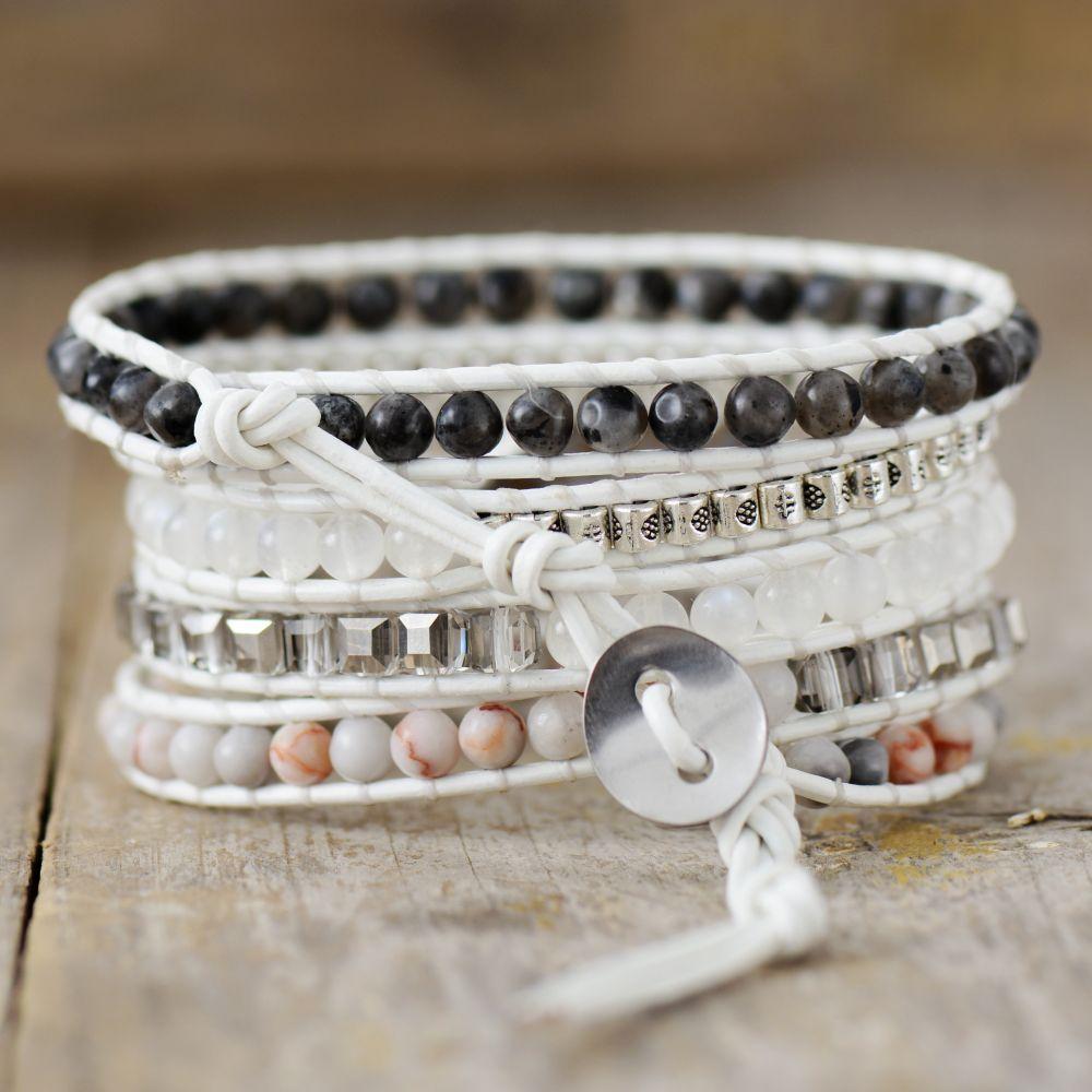 Native Inspired Beads Wrap Leather Bracelets 5 Strands Bohemian Handmade Mexican Fashion Wrap Bracelets 32.5 inches+3 closures белый