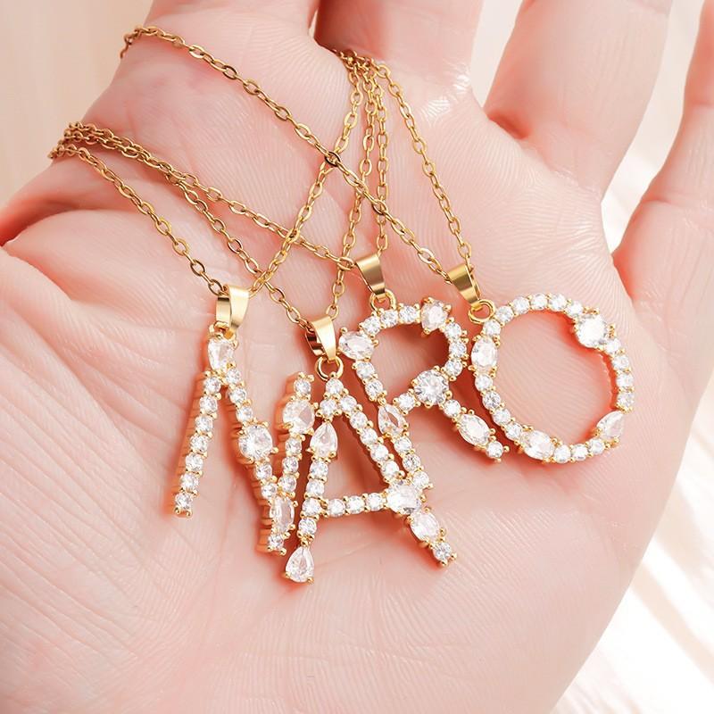 Luxury 26 Letter Necklace Women Unique Design White Zircon Crystal Collarbone Chain Party Jewelry Christmas Gift