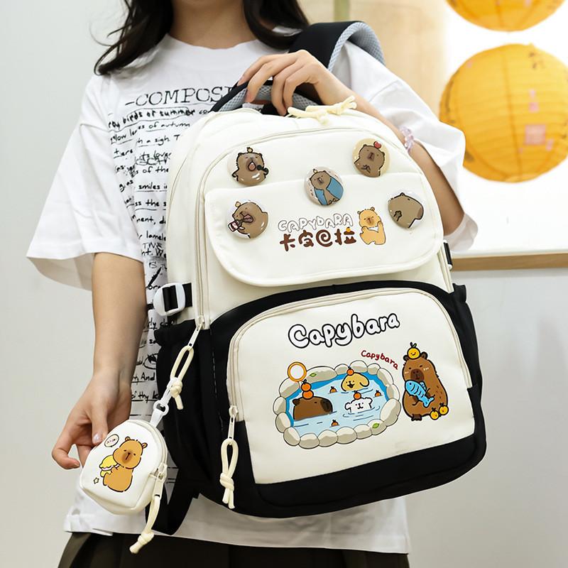 Cartoon Capybara Student Backpack For Middle School With Lightweight Oxford Fabric And Comfort Fit