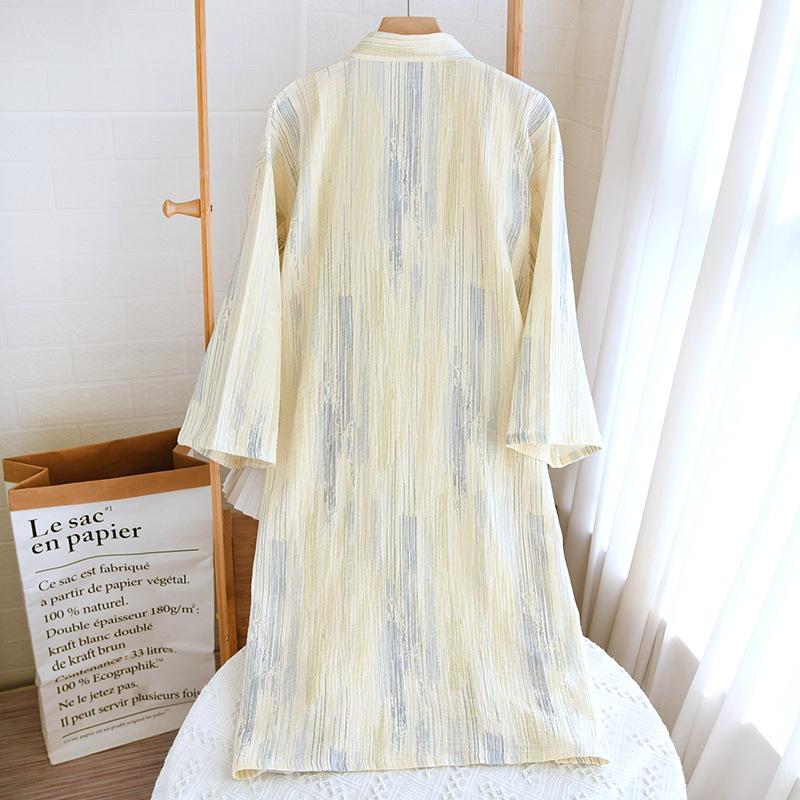 2023 Damen Krepp Double Gauze Kimono Nachthemd - Langärmlig, Locker sitzend Homewear Bademantel