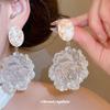 Silver Needle Resin Flower Oval Stud Earrings Women's New Earrings Light Luxury High-end Earrings Design Sense Niche
