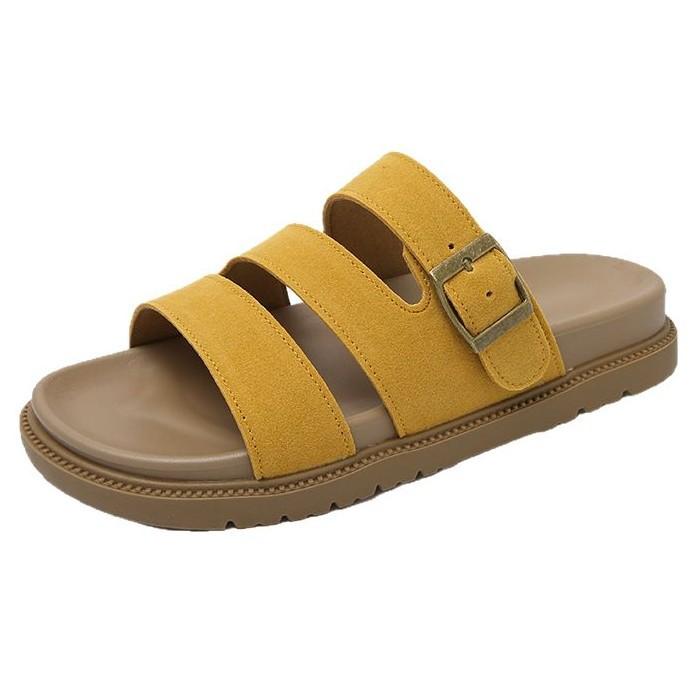 Foreign trade fashion thick-soled slippers 2025 summer new one-word belt belt buckle beach Roman cool slippers women