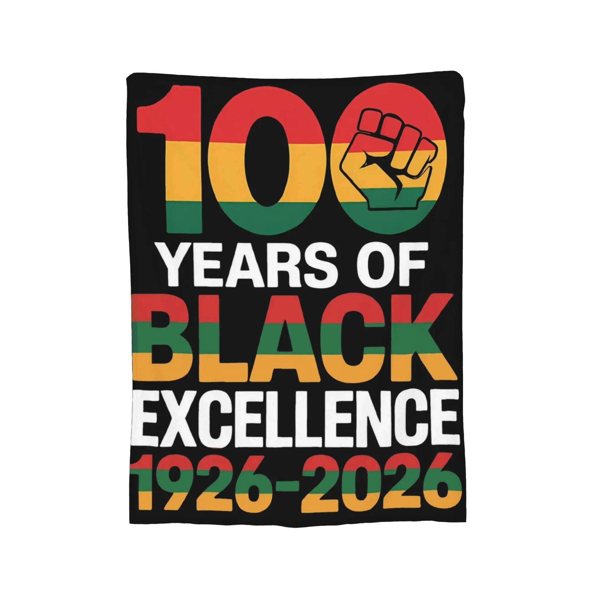 100 Years of Black Excellence Afro Pride Black History Graphic Blanket Fleece Throw Blanket for Sofa Office Plush Thin Quilt 75X95CM