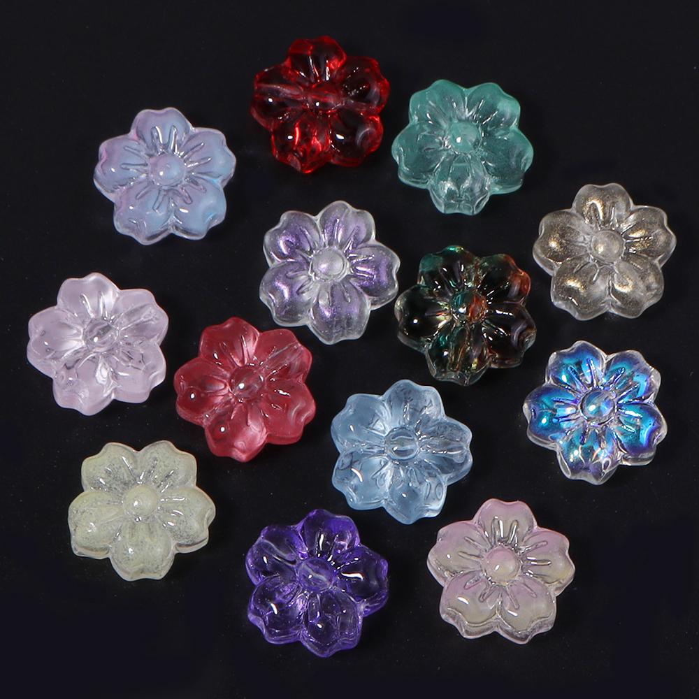 30pcs/lot 14mm Cherry Blossom Glass Beads Colorful Flower Lampwork Beads Loose Spacer Beads For Jewelry Making DIY Accessories