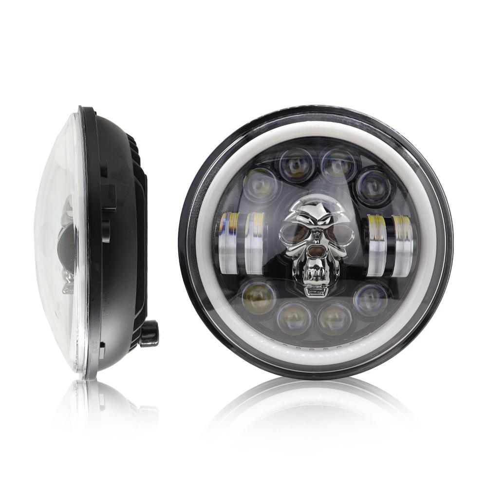 Skull Pattern 7in LED Motorcycle Headlamp 9-36V Hardwired Motor Vehicle Headlight for Modification Accessories