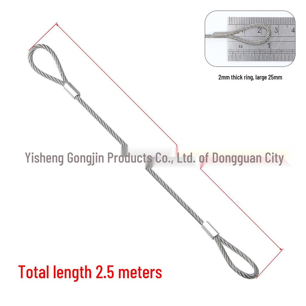 304 Stainless Steel Wire Rope Slings with Double Buckle Crimping Head for Rigging and Lifting.