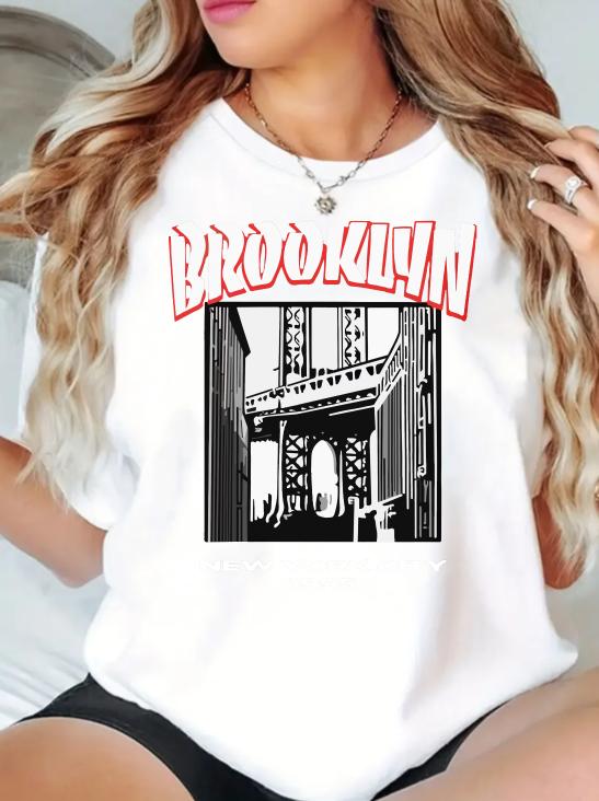 New Summer Women T Shirt 1998 Brooklyn New York Print Short Sleeve TShirts Warm Casual Streetwear Hip Hop Y2k Clothes Tops