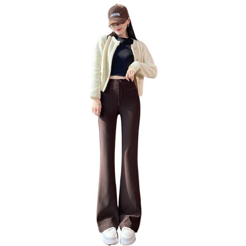 Women's 2026 High-Waisted Slimming Black Micro Flare Suit Pants – New Style Straight-Leg Casual Trousers.