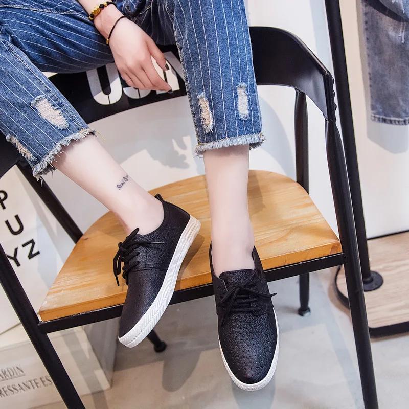 Women's Flat Shoes 2025 Summer White Shoes Female Wild Breathable Casual Sneakers Shoes Students Hollow Vulcanized Shoes