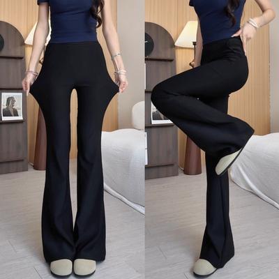 Pantalon de costume noir à micro-motif pour femme, nouvelle collection automne, taille haute, fin, petit, décontracté, grande taille pour les femmes fortes, pantalon évasé