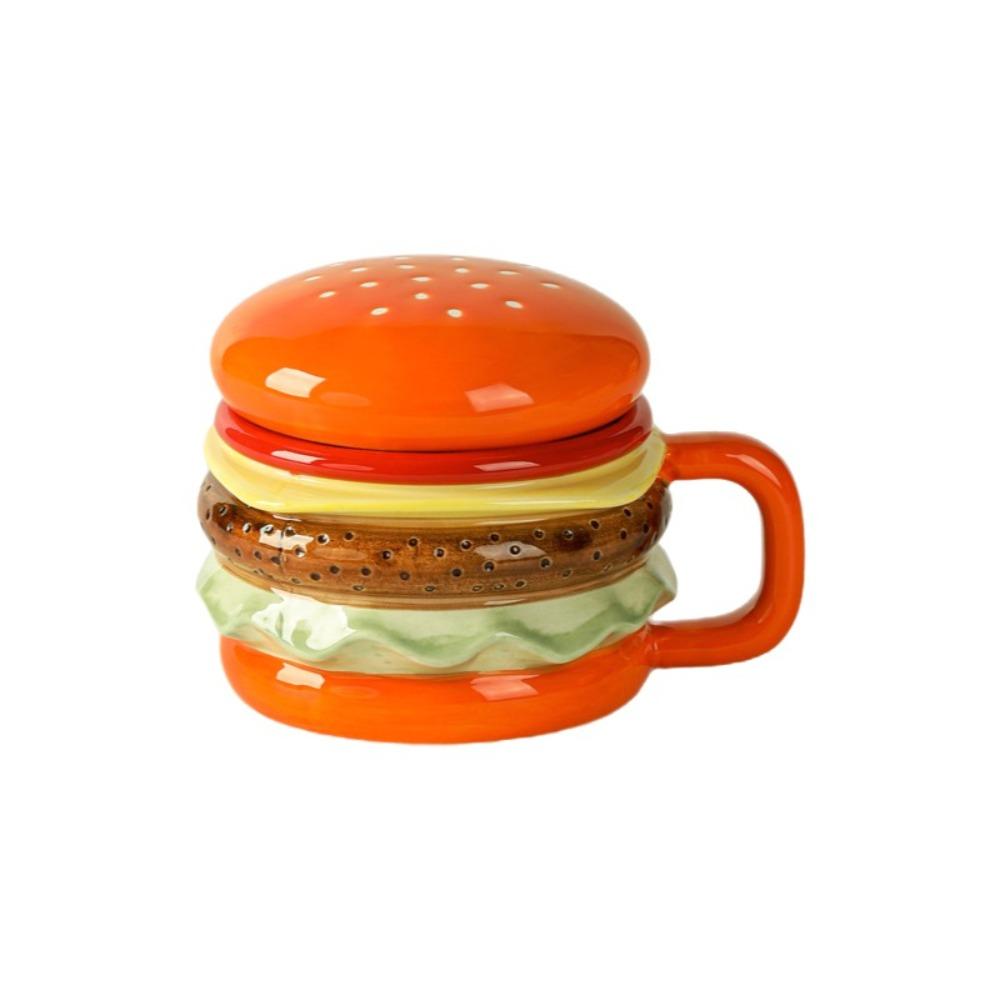 Bright Fun Colors Burger-Shaped Ceramic Mug Cartoon Breakfast Cup Cute Hamburger Mug Birthday Gift Ceramic