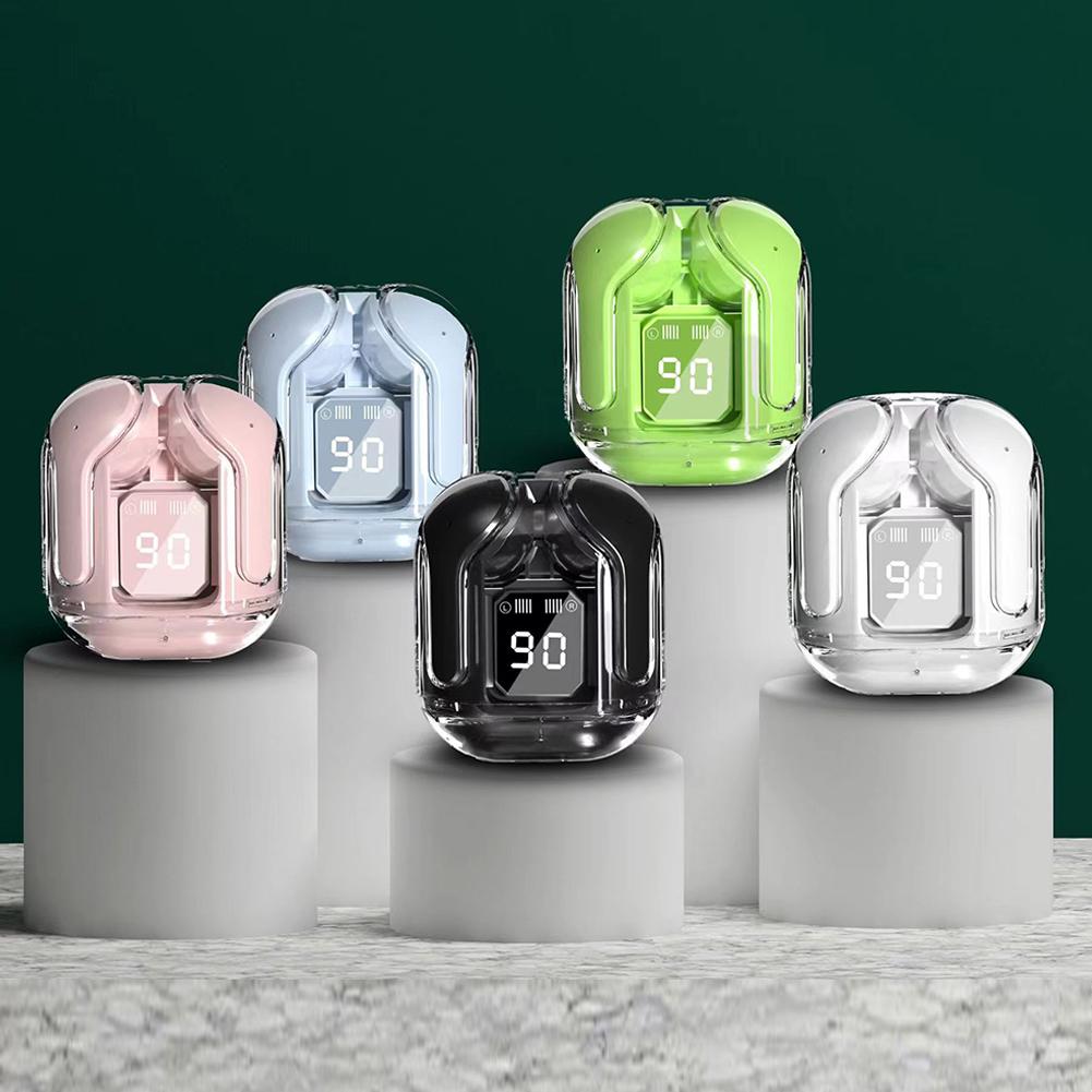 Transparenter kabelloser Bluetooth-Ohrhörer mit Rauschunterdrückung, Stereo-Kopfhörer mit Digitalanzeige, Ladekoffer, wasserdichtes Gaming