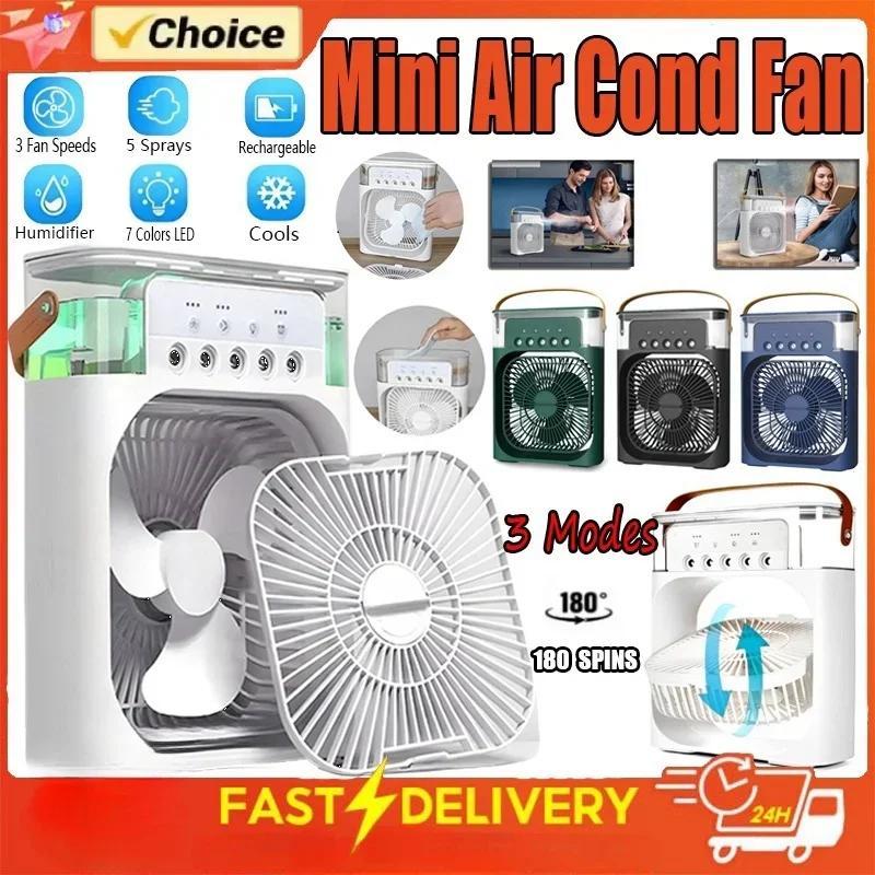 USB Charging 3 In 1 Spray Fan Mini Air Cooler with Humidifier Mist 3 Speeds Portable 600ML Tank Cooling Fan for Home/Travel