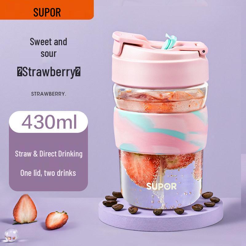 SUPOR Portable Glass Cup with Straw