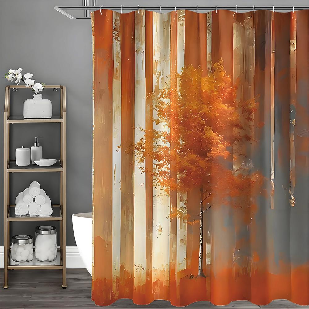 Orange Tree Printed Shower Curtain, Waterproof Shower Curtain with Hooks, Bathroom Decorative Accessories Shower Curtain, Waterp